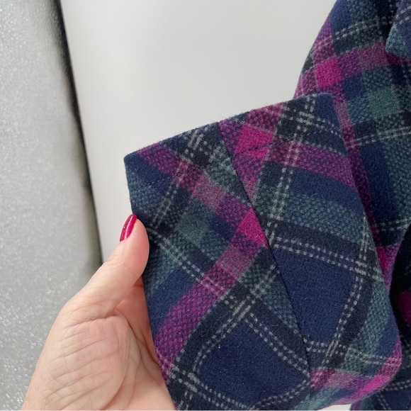 Talbots Vintage Wool Bias Plaid Shawl Collar Button Up Lined Pockets Jacket - Picture 2 of 11